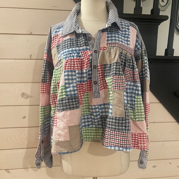 095 Free People We The Free Hand-Patched Quilted Babydoll Top NWOT Size Small - Picture 8 of 8